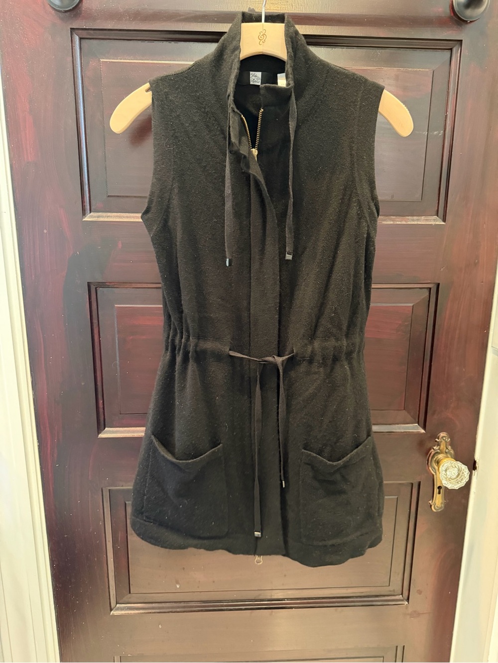 Saks Fifth Avenue Black Silk-Cashmere Knit  Zip Up Vest